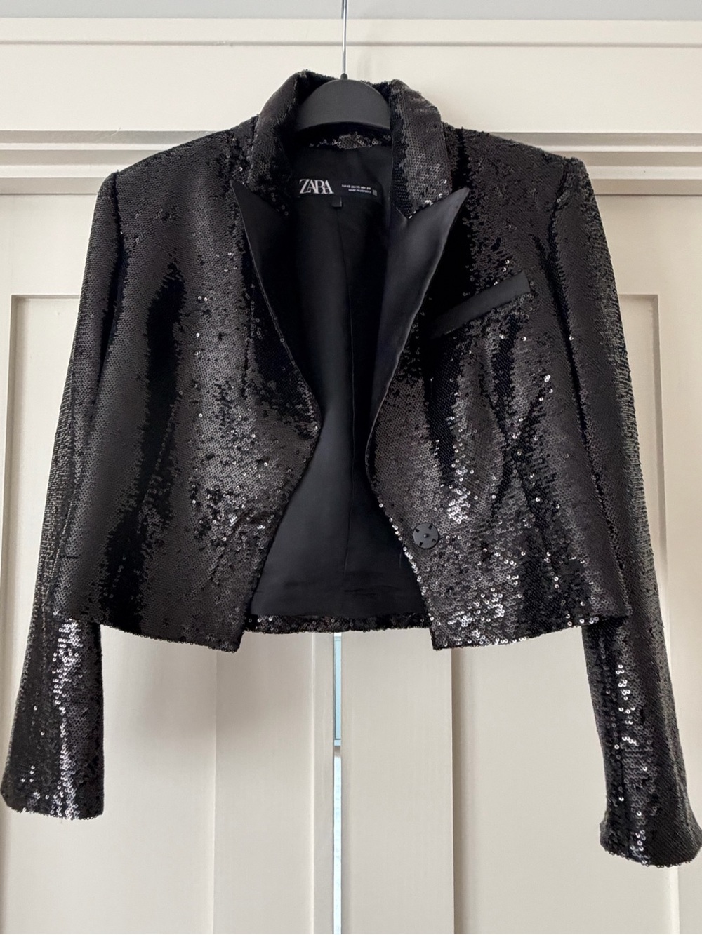 Zara Black Sequin Cropped Blazer Jacket